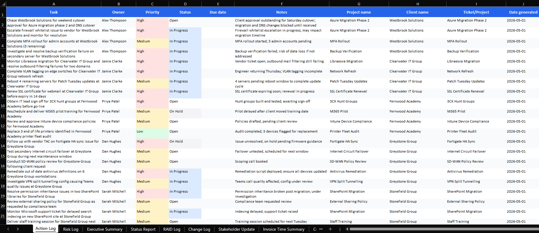 Excel export