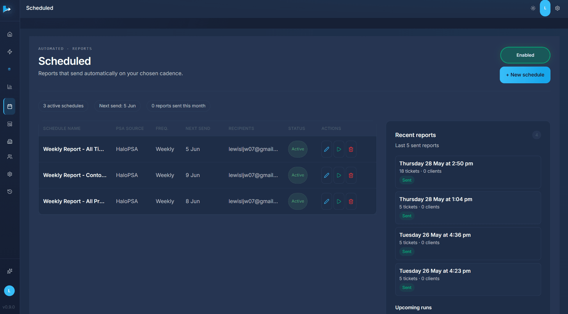 Scheduled reports